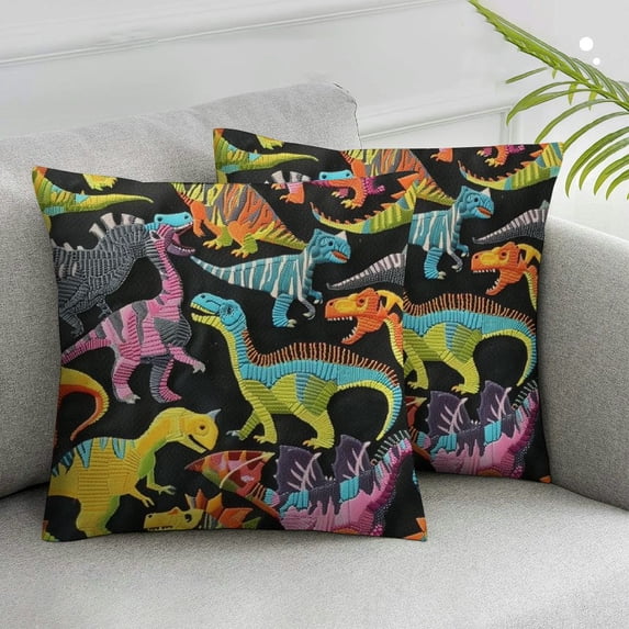 Acheng  Dinosaur Throw Pillow Cover Seamless Colorful Cute Cartoon Animal Dinosaur Dragon Pattern Decorative Rectangular Pillowcase for Sofa and Bed Couch  White