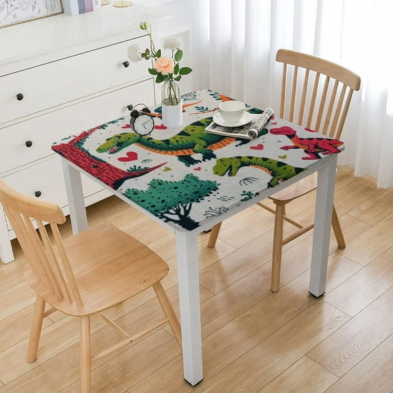 Acheng Dinosaur Tree Heart Square Tablecloth Outdoor Fitted 100% Polyester Fiber 46*46