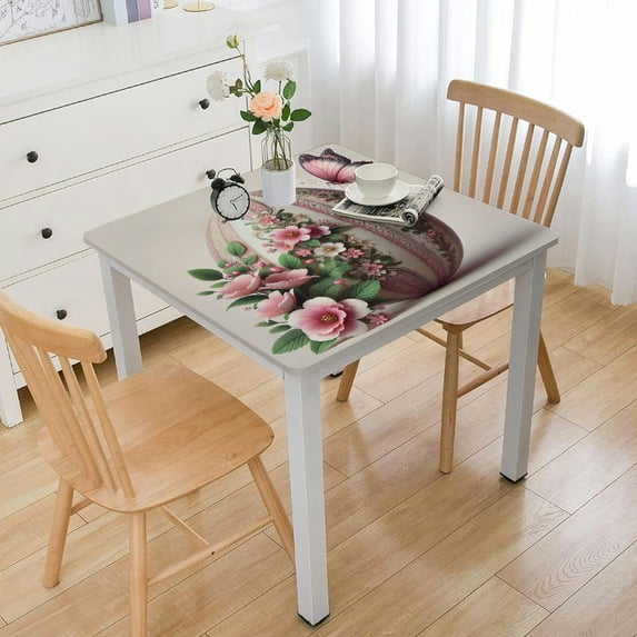 Acheng Easter Egg Floral Pattern Butterfly Square Tablecloth with Elastic Edge 100% Polyester Fiber Easter 46*46