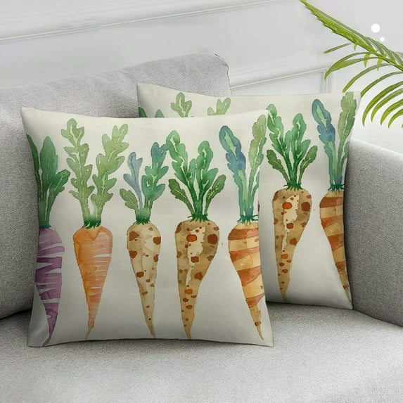 Acheng Easter Pillow Covers 2pcs,Watercolor Orange Carrots Decorations Throw Pillow Covers,Spring Haliday Farmhouse Decor Pillow Case for Home Sofa Couch(05-018) White
