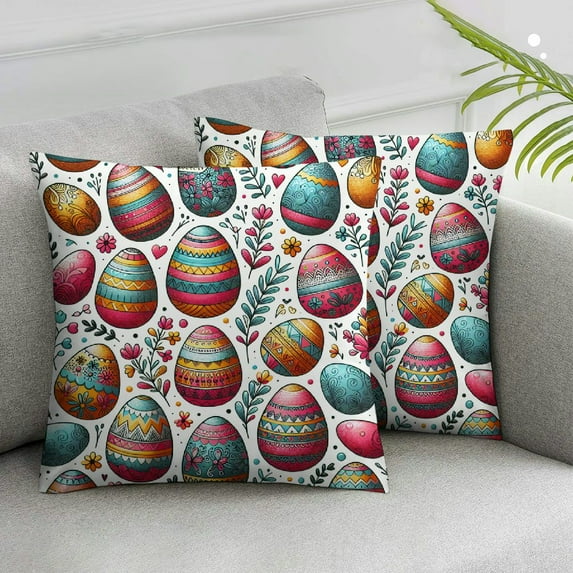 Acheng Easter Pillow Covers,Colorful Eggs Decor Throw Pillow Covers,Spring Farmhouse Holiday Decorations Pillow Cases for Sofa Couch Home,2 pcs White