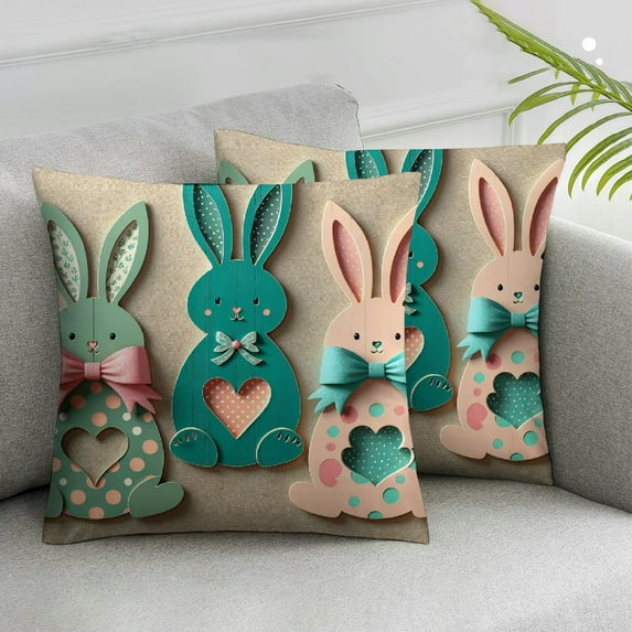 Acheng Easter Pillow Covers,Polka Dot Heart Bunny Decorative Throw Pillows,Colorful Bow Rabbit Cushion Case Spring Decoration for Sofa Couch,2 pcs White