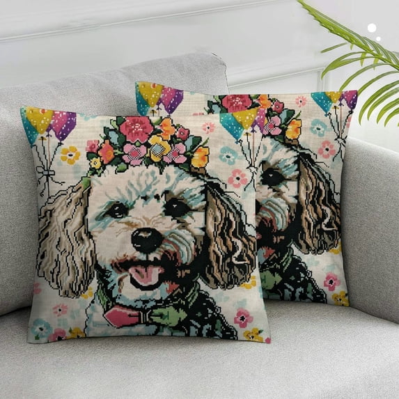 Acheng Easter Pillow Covers Poodle Throw Pillowcase Easter Eggs Home Sofa Bedroom Cushion Case Seasonal Dog Farmhouse Decorations White