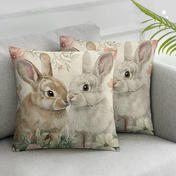 Acheng Easter Pillow Covers Set of 2 Easter Rabbit Flower Buffalo Plaid Pillows Decorative Throw Pillows Cushion Case Farmhouse Decor for Couch Sofa White