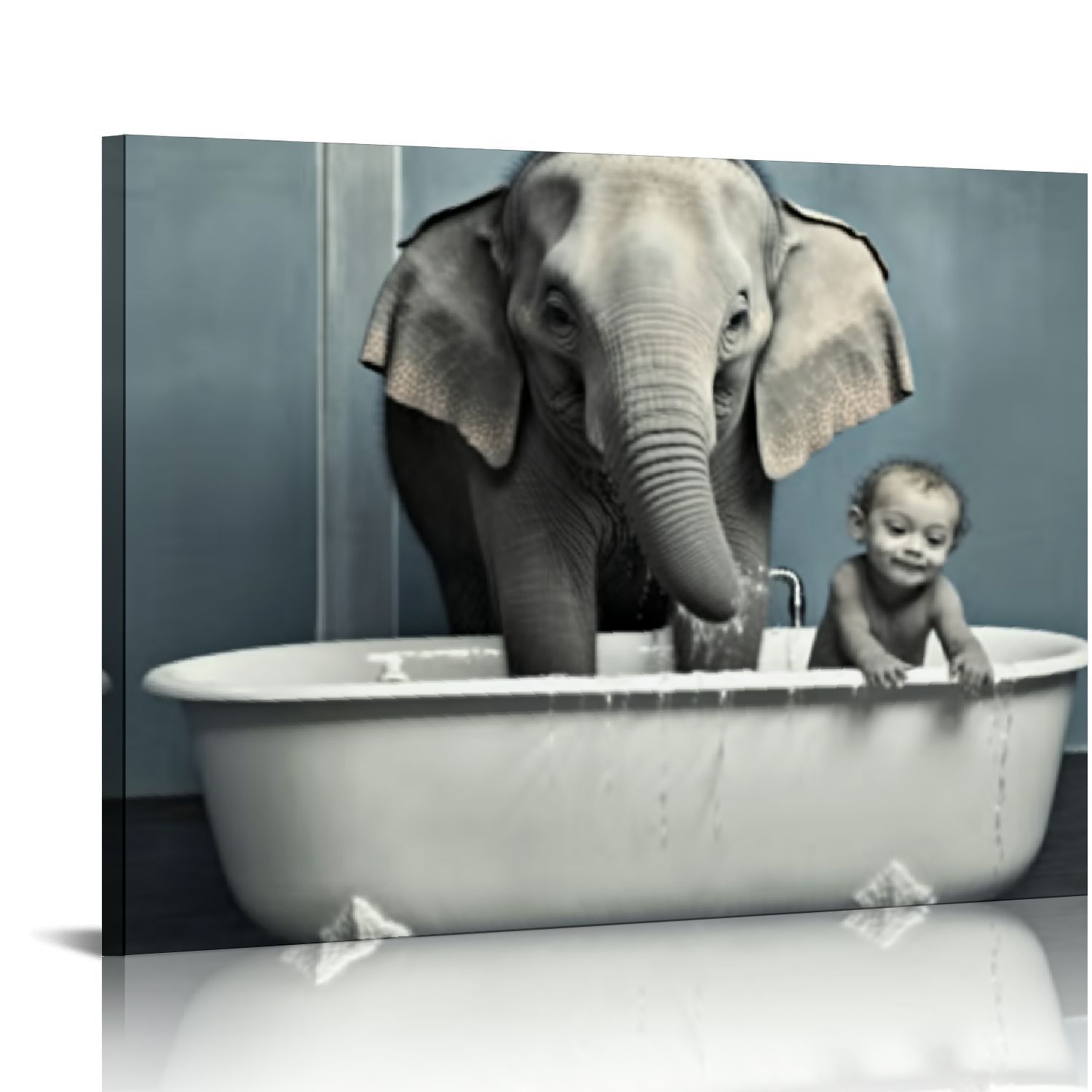 Acheng Elephant Bathroom Decor Wall Art, Warm Bathtub Picture with Keep ...