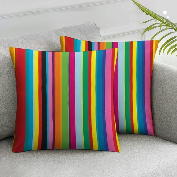 Acheng Etro Multicolor Stripes Throw Pillow Covers,Colorful Stripes Bright Stylish Cushion Cover Digital Blended Hidden Zipperl Decorative Pillowcases for Hair Skin Square 2 pcs White