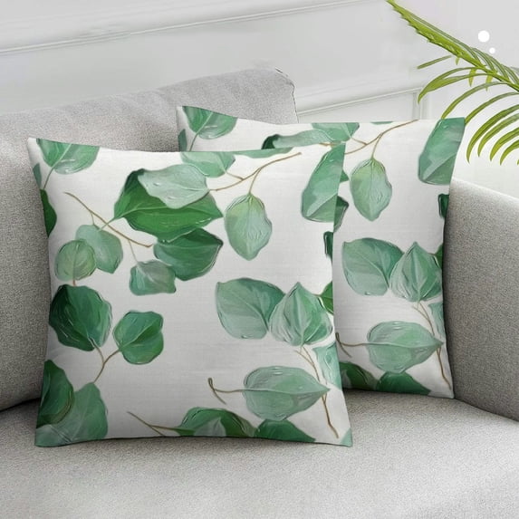 Acheng Eucalyptus Ginkgo Biloba Pillow Covers Set of 2,Modern Sofa Throw Pillow Cover,Pillow Cases Cozy Soft Decorative Couch Cushion for Chair Sofa Bedroom Living Room Home Ideal Decor White