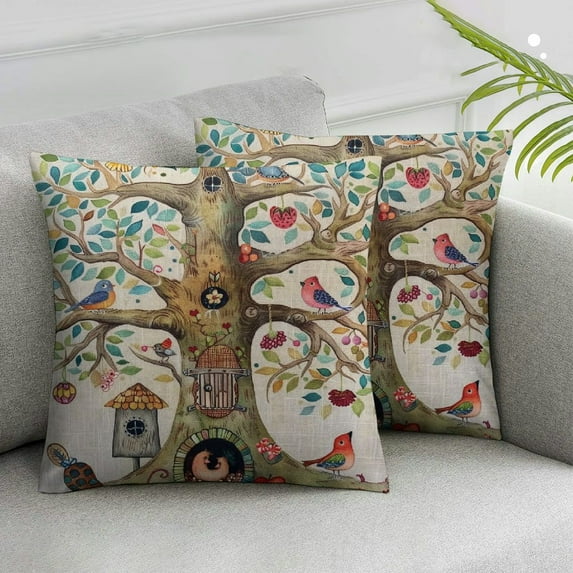 Acheng  Family Tree Throw Pillow Cover Watercolor Children's Cute Fairy Tree Decorative Rectangular Pillowcase for Sofa and Bed Couch  White