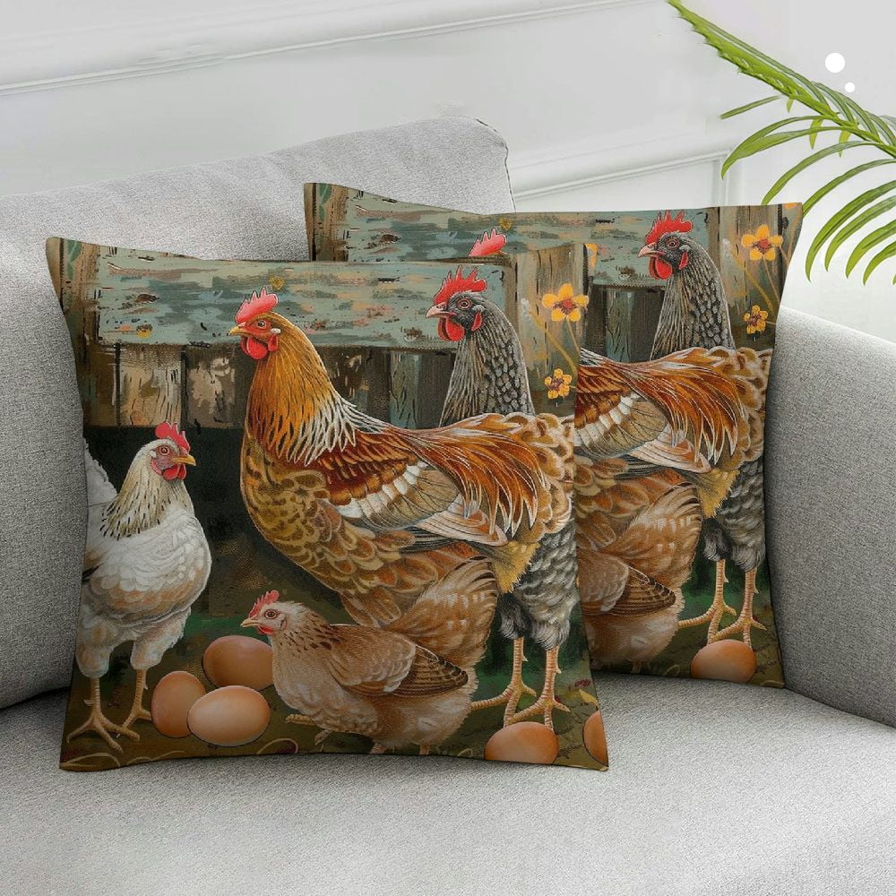 Acheng Farm Animals Roosters Pillow Cover Vintage Rustic Farmhouse