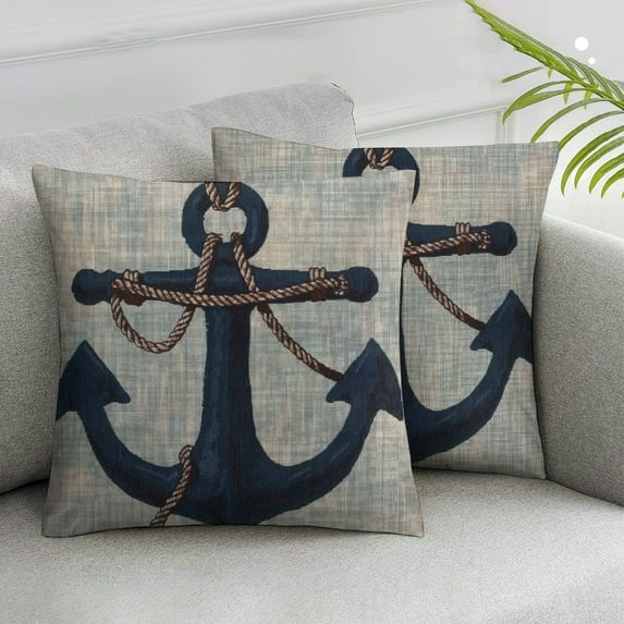 Acheng Farmhouse Pillow Covers Anchor Navy Blue White Red Boat Name Nautical Pillow Covers Nautical Theme Sail Boat Anchor Outdoor Fabric Pillow Case Decoration for Sofa Couch,2 Pcs White