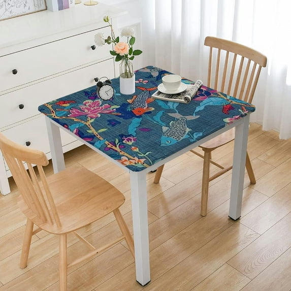 Acheng Fish Flowers Square Tablecloth Outdoor Fitted 100% Polyester Fiber 36*36