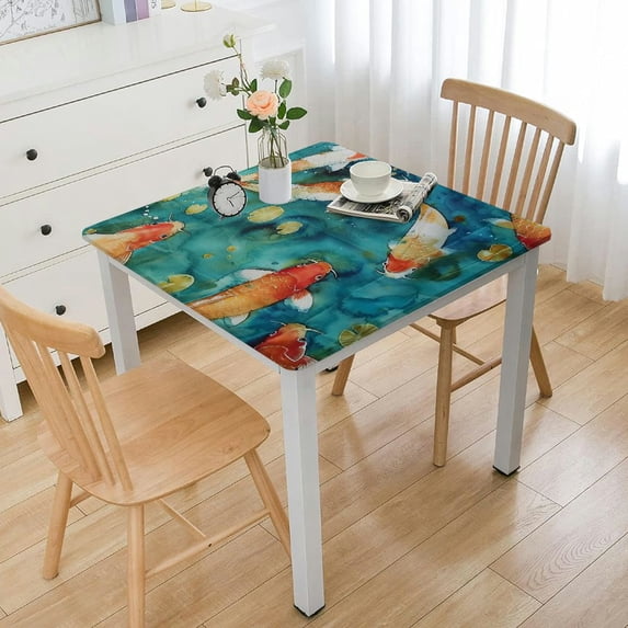Acheng Fish Lily Pads Water Square Tablecloth Washable for Home Kitchen Outdoor Decoration 100% Polyester Fiber 52*52