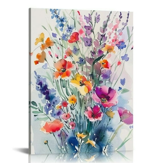 Acheng Floral Botanical Canvas Wall Art Vintage Plant Flower Poster Watercolor Blue Yellow Wildflower Print Painting Rustic Cottage Artwork for Bedroom Living Room Decor 16x20 in