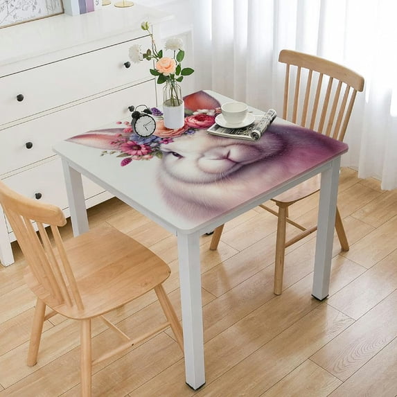 Acheng Floral Crown Square Tablecloth with Elastic Edge 100% Polyester Fiber Mother's Day 40*40