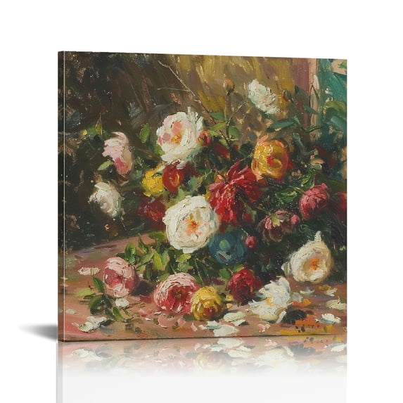 Acheng Floral Framed Wall Art, Red Roses Bathroom Art Decor Aesthetic,Canvas Art, Farmhouse Vintage Wall Decor for Bedroom Living Room, Office Still Life Paintings Gifts 16x16 in