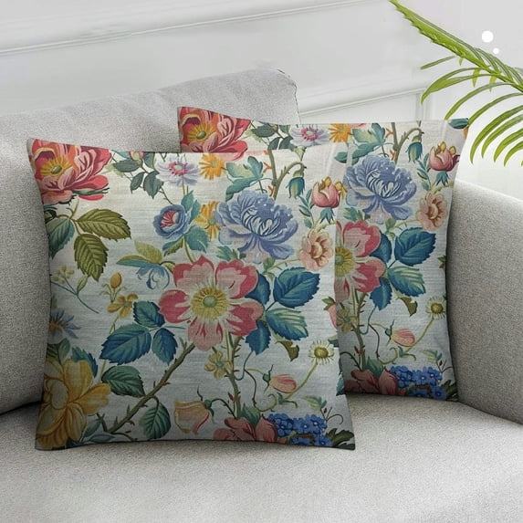 Acheng Floral Throw Pillow Cover Beautiful Chamomile Rose Petunia Wildflowers Print Decorative Square Pillow Case for Home Bedroom Living Room Cushion Cover 2 pcs White