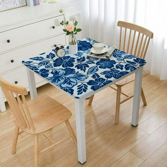 Acheng Flower Pattern Square Tablecloth with Elastic Edge 100% Polyester Fiber 52*52