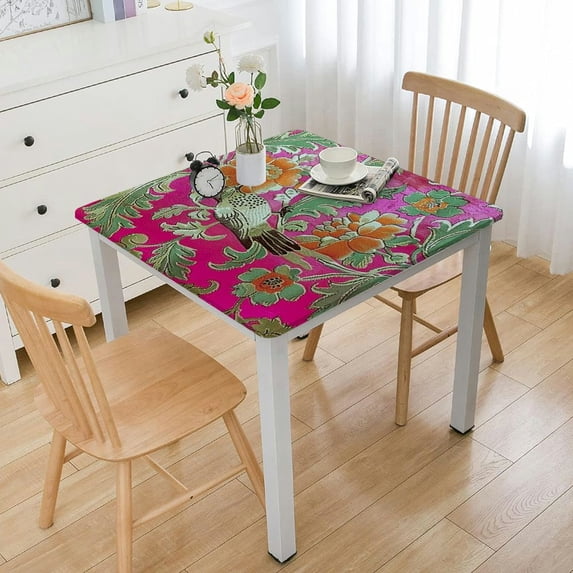 Acheng Flowers Bird Vintage Square Tablecloth Waterproof Resistant Fabric 100% Polyester Fiber 46*46