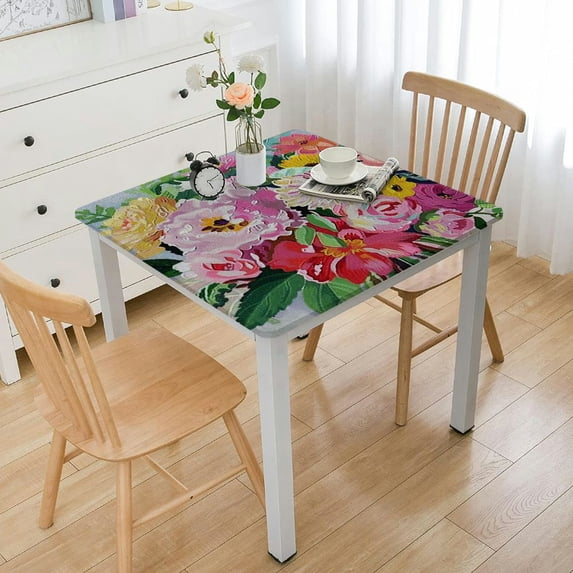 Acheng Flowers Bouquet Vintage Square Fitted Table Cloths 100% Polyester Fiber 40*40