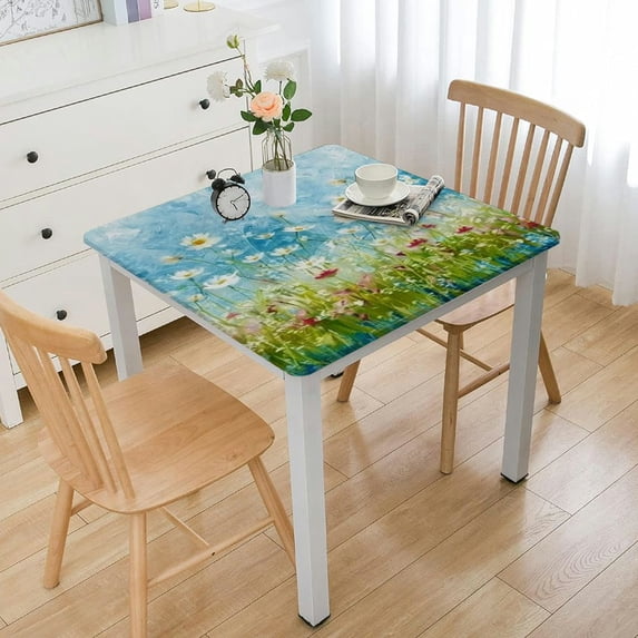 Acheng Flowers Sky Field Square Fitted Tablecloth 100% Polyester Fiber 36*36