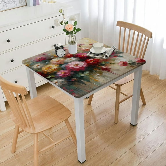 Acheng Flowers Square Tablecloth with Elastic Edge 100% Polyester Fiber 52*52