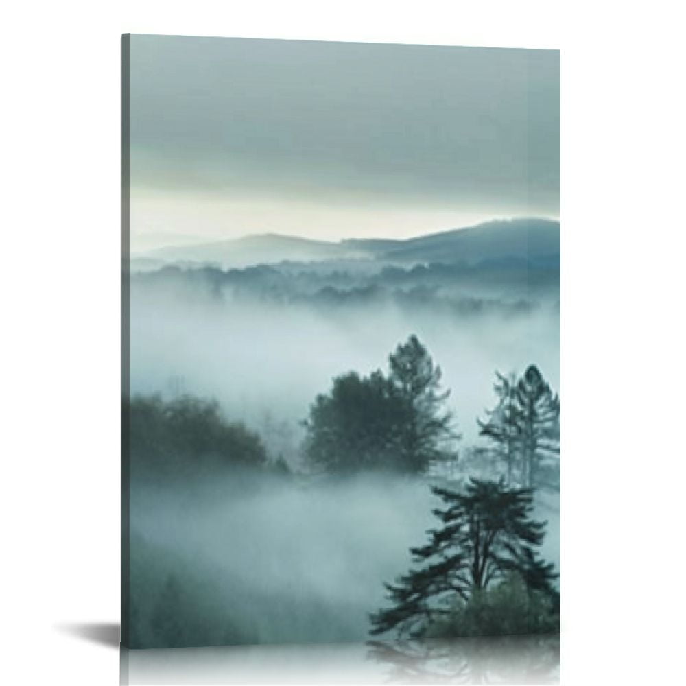 Acheng Foggy Forest Canvas Wall Art Indigo Misty Forest Pictures Blue ...