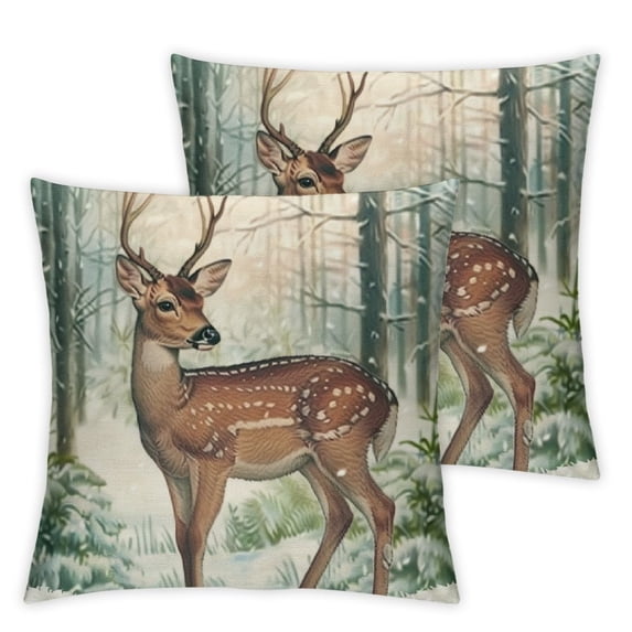 Acheng  Forest Animals Pillow Covers Set of 2 Deer Decorative Pillows Case Outdoor for Couch Sofa Room Home Decor 22x22in
