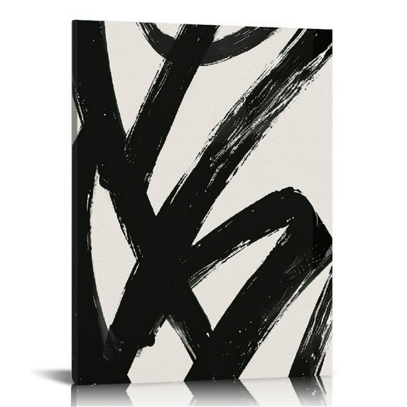 Acheng Framed Abstract Wall Art Canvas Set Lines Pictures Modern Mid Century Boho Wall Decor Minimalist Abstract Black Stroke Lines Canvas Artwork Living Room Bedroom Home Office 12x16 in