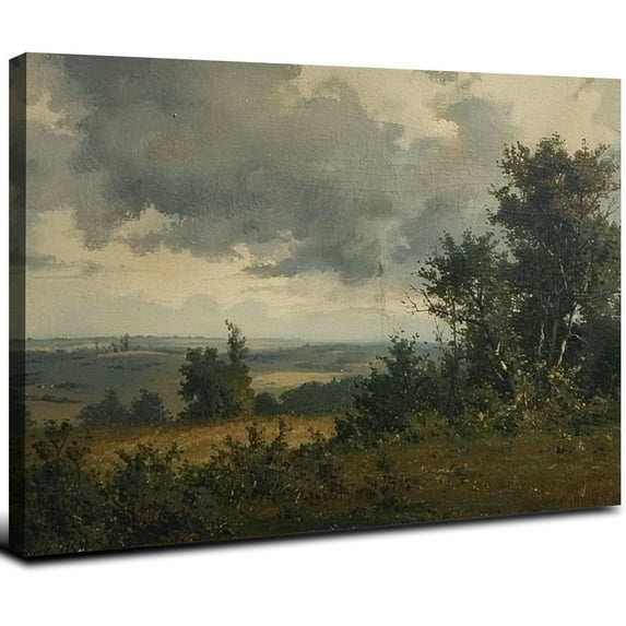 Acheng Framed Canvas Print Wall Art Rustic Rural Storm Cloud Country Landscape Nature Wilderness Illustrations Fine Art Farmhouse Floral Botanical Calm/Relax Cozy for Bedroom NATURAL 20x16inch