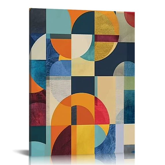 Acheng Framed Canvas Print Wall Art Set Mid-Century Modern Colorful Geometric Color Block Abstract Shapes Digital Art Illustrations Modern Art Decorative Minimalist for Bedroom 12x16 in