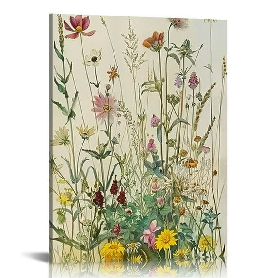 Acheng Framed Flowers Canvas Wall Art Watercolor Floral Botanical Prints Wildflower Pictures Wall Decor Colorful Plant Paintings Posters for Bathroom Living Room Bedroom Office Kitchen pattern2