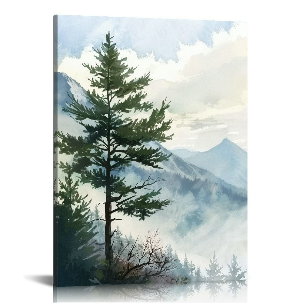 Acheng Framed Mountain Canvas Wall Art Set, Misty Forest Wall Decor ...