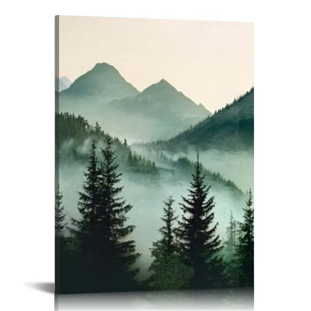 Acheng Framed Mountain Wall Art Sage Green Forest Canvas Prints Nature ...