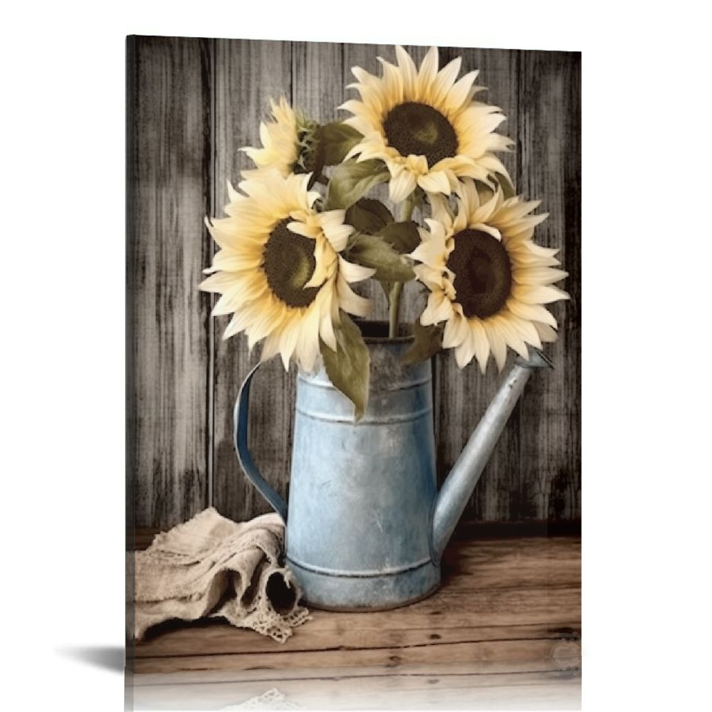 Acheng Framed Rustic Farmhouse White Sunflower Wall Art Decor for ...