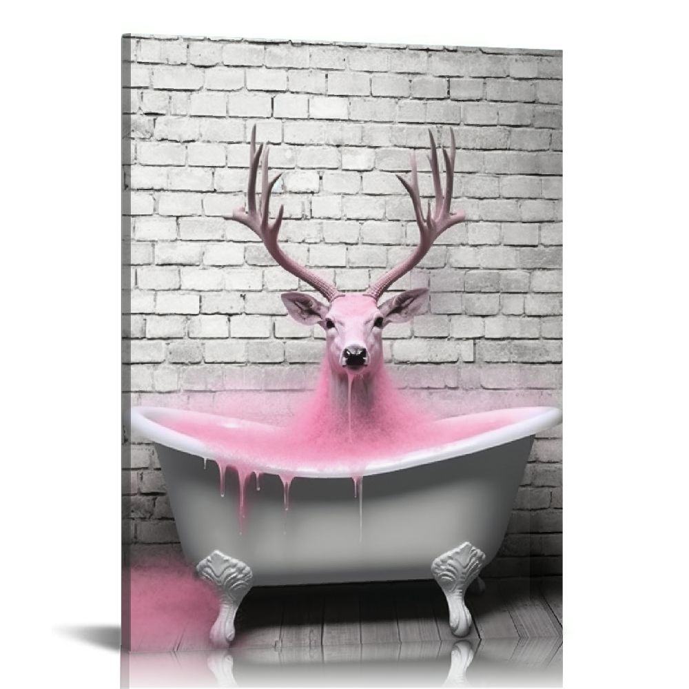Acheng Funny Animal Wall Art in Bathtub, Black and White Canvas Cow ...