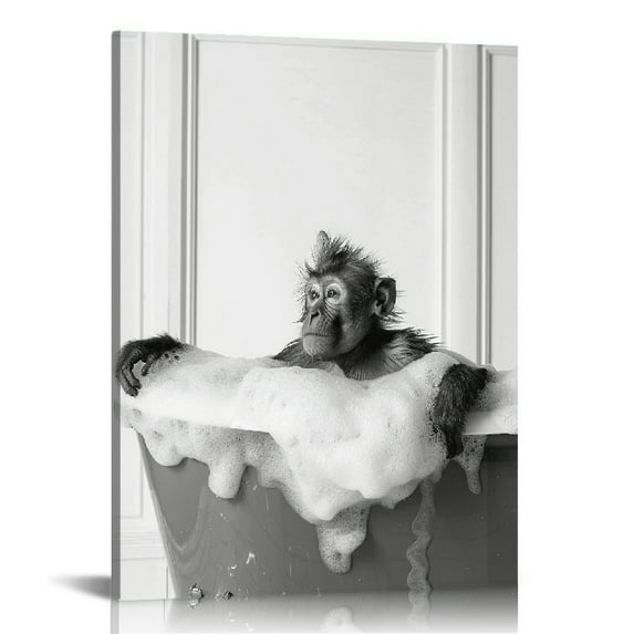 Acheng Funny Bathroom Decor Wall Art Canvas Wall Art Print Painting Cute Black and White Decor Animal Pictures for Restroom Wall Decor 16x20 in