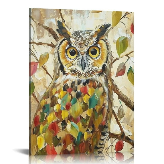 Acheng Funny Owl Canvas Wall Art Cute Animal Pictures Artwork Vintage Bird Poster Prints for Living Room Bedroom Decoration Modern Wall Decor Ready to Hang 16x20 in