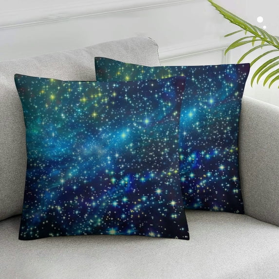 Acheng Galaxy Blue Stars Burlap Throw Pillow Case Cushion Cover Couch Sofa Decorative Square, Suitable for All Season Pillow Case for Room Bedroom Sofa Chair,2 Pcs White