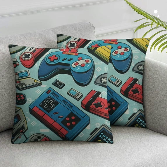 Acheng Gamer Pillow Covers Set of 2,Decorative Throw Pillow Video Game and Game Handle Pattern Waist Lumbar Throw Pillow case Cushion Cover for Sofa Home Decorative White