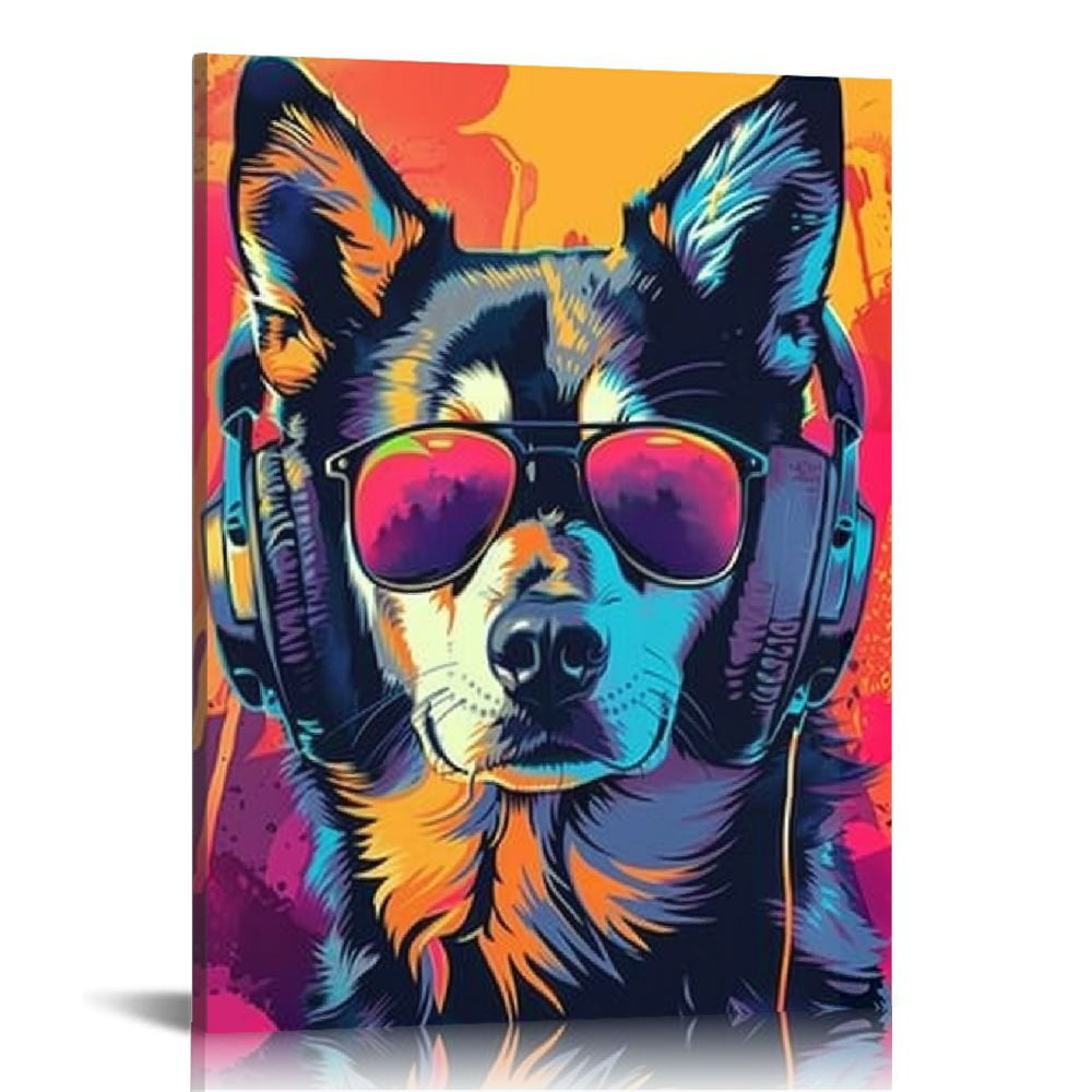 FLORID Funny Canvas Wall Art Funky Dog Play Skateboard Picture Ready To - View #3