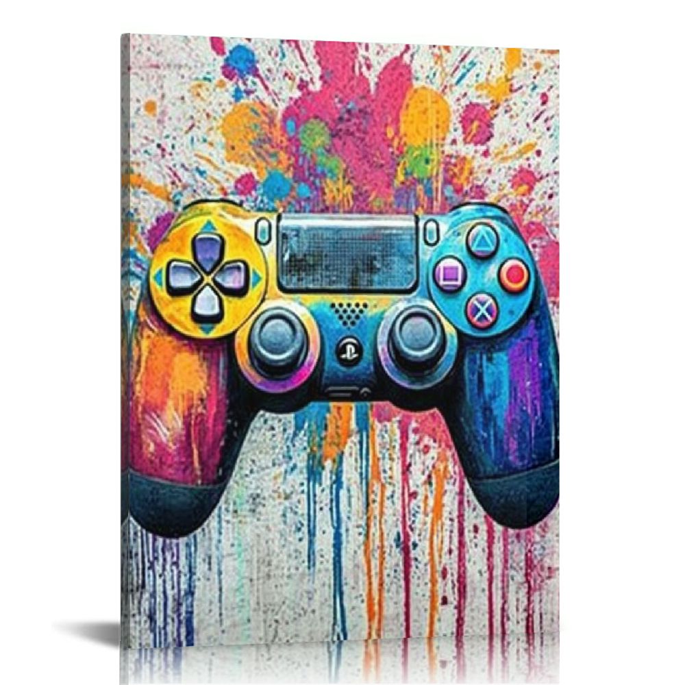 Lot De 3 Toiles Graffiti Gamepad - Déco Chambre Gaming - Aquarelle 12x16