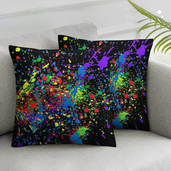 Acheng Glow in Dark Splatter Neon Throw Pillow Covers Square Pillowcase Home Decor for Couch Sofa Bed, Double-Sided Pattern 2 pcs White