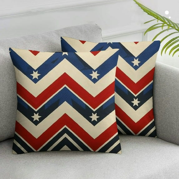 Acheng God Bless America Dahlia Red Blue Throw Pillow Covers, 4th of July Patriotic Independence Memorial Day Cushion Case for Sofa Couch,Set of 2 White