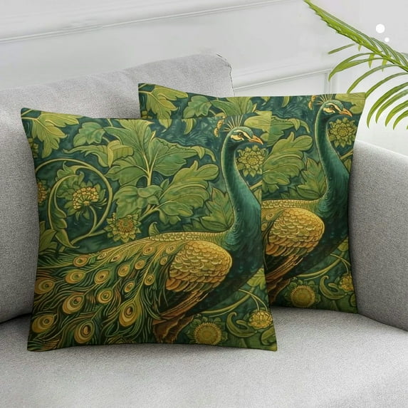 Acheng Gold Peacock Bird Floral Chinoiserie Throw Pillow Cover Set of 2 Aqua and Green Lumbar Pillow Case Cushion Cover Asian Pillow Covers Home Decor for Sofa Living Room Bedroom White