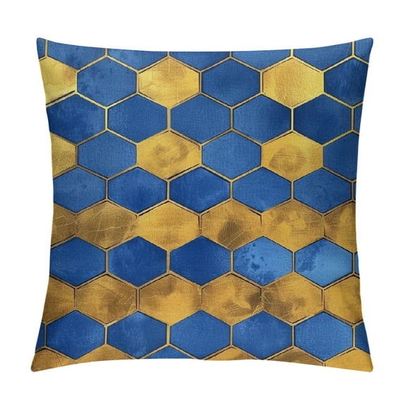 Acheng Gold and Blue Abstract Art Plush Pillowcase 1 Piece White