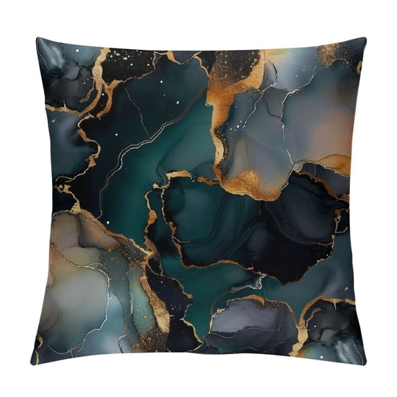 Acheng Gold and Blue Abstract Art Plush Pillowcase 1 Piece White