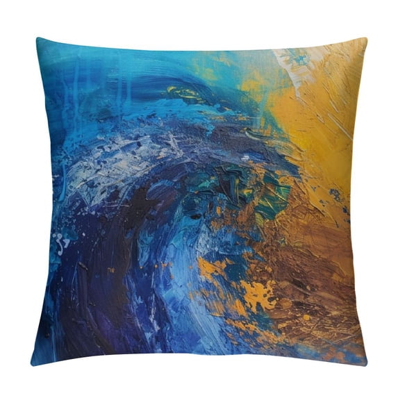 Acheng Gold and Blue Abstract Art Plush Pillowcase 1 Piece White