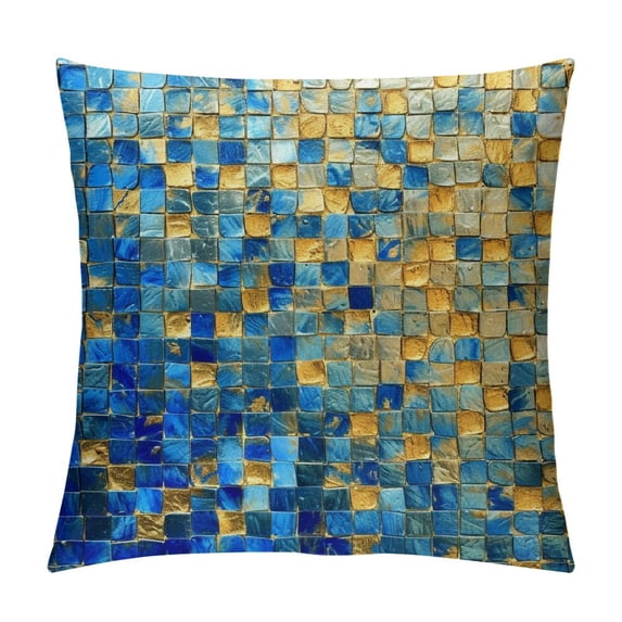 Acheng Gold and Blue Abstract Art Plush Pillowcase 1 Piece White