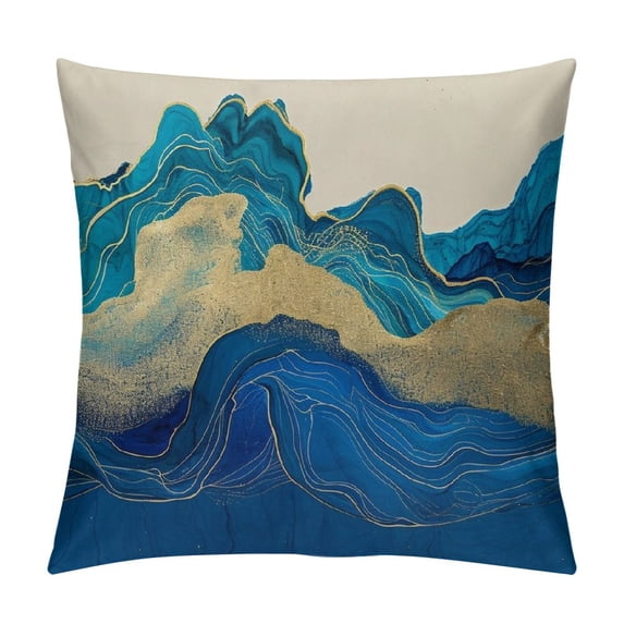 Acheng Gold and Blue Abstract Art Plush Pillowcase 1 Piece White