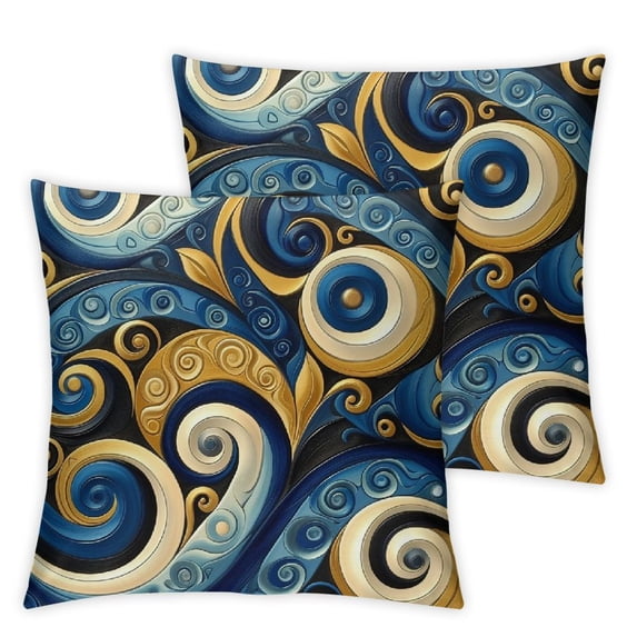 Acheng Gold and Blue Abstract Art Short Plush Pillowcase Set of 2 White